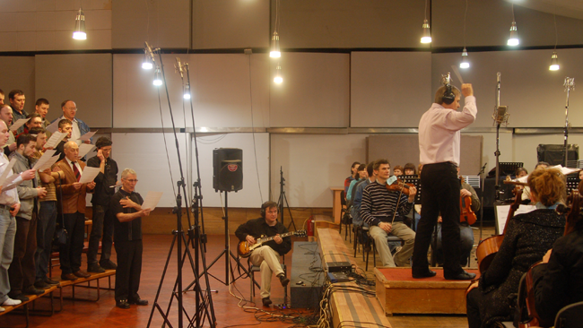 In NRCU Big Concert Recording Studio while recording 