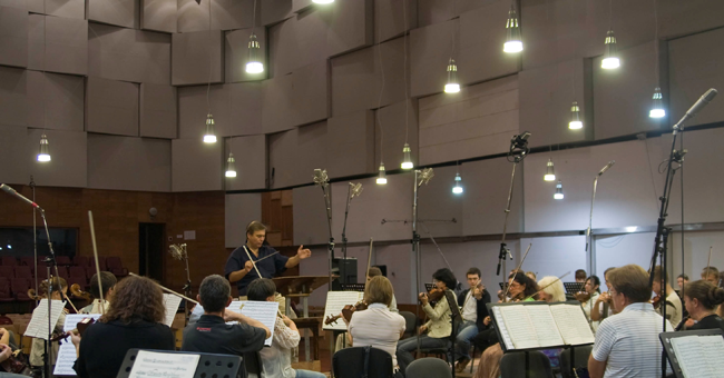 In NRCU Big Concert Recording Studio, the working moment of the while recording