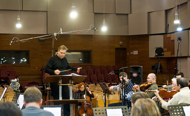 The working moment of the NRCU Orchestra while recording. Soloist Anna Nuzha (cello)